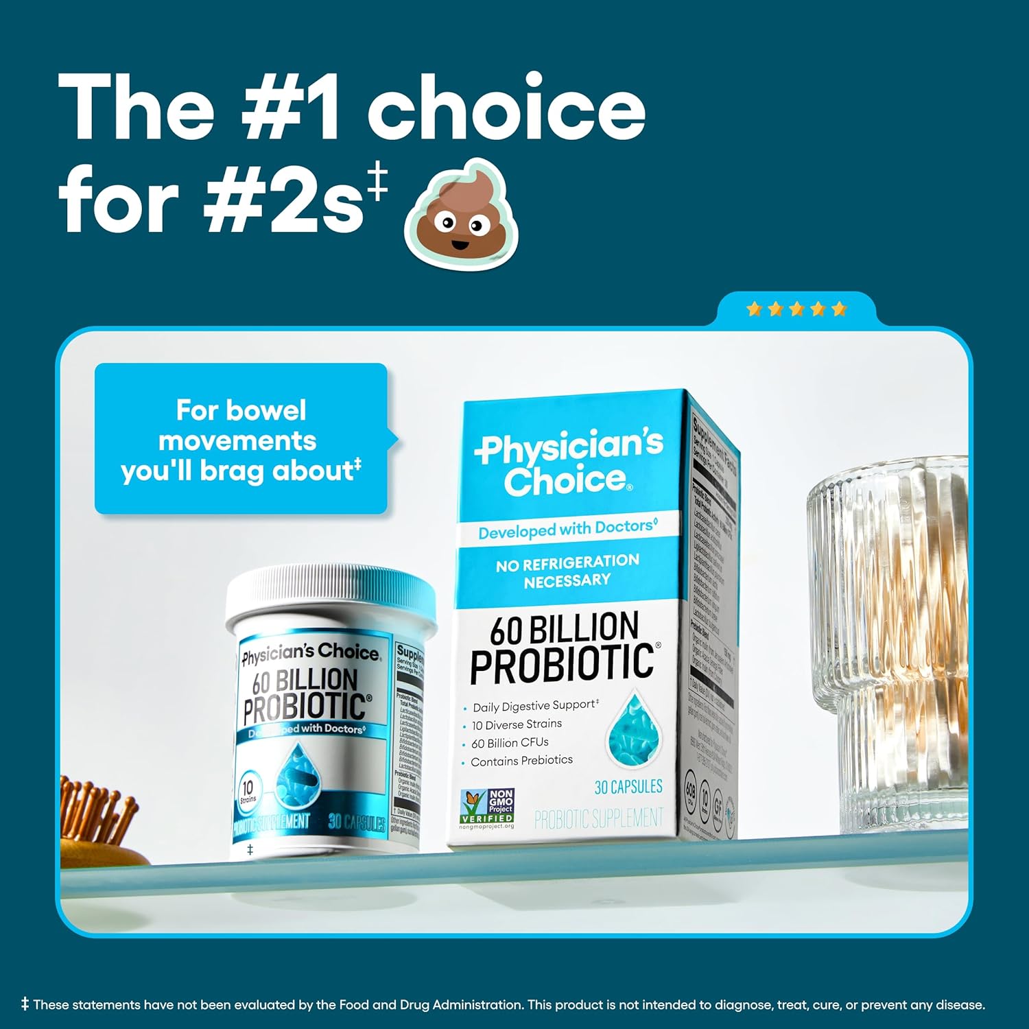 Physician's Choice Probiotics 60 Billion CFU - 10 Strains + Organic Prebiotics - Immune